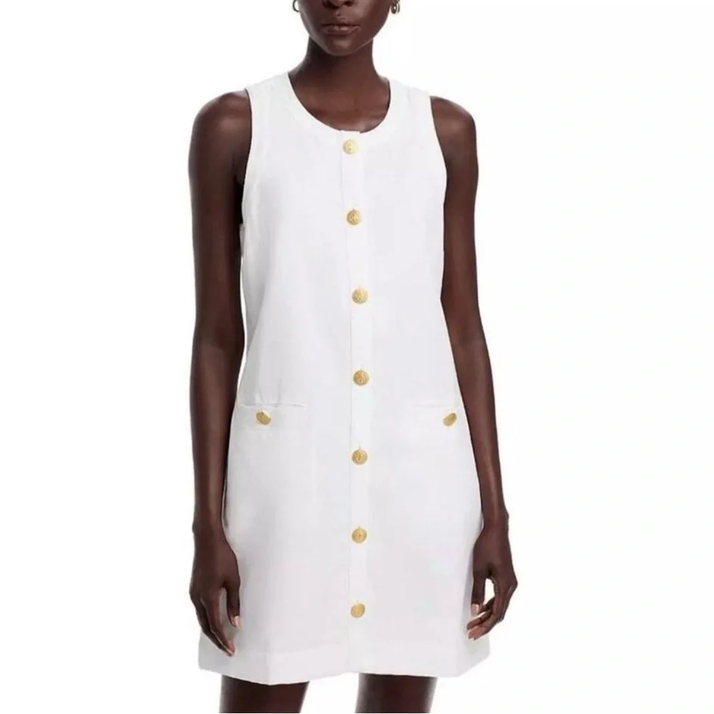 Vineyard Vines Women’s Linen Button Front Shift Dress White with Gold Accent - Picture 1 of 9